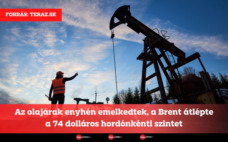 Az olajárak enyhén emelkedtek, a Brent átlépte a 74 dolláros hordónkénti szintet